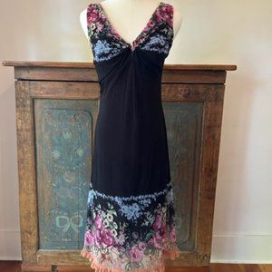 Anthropologie Odille Black Floral Sheath Dress